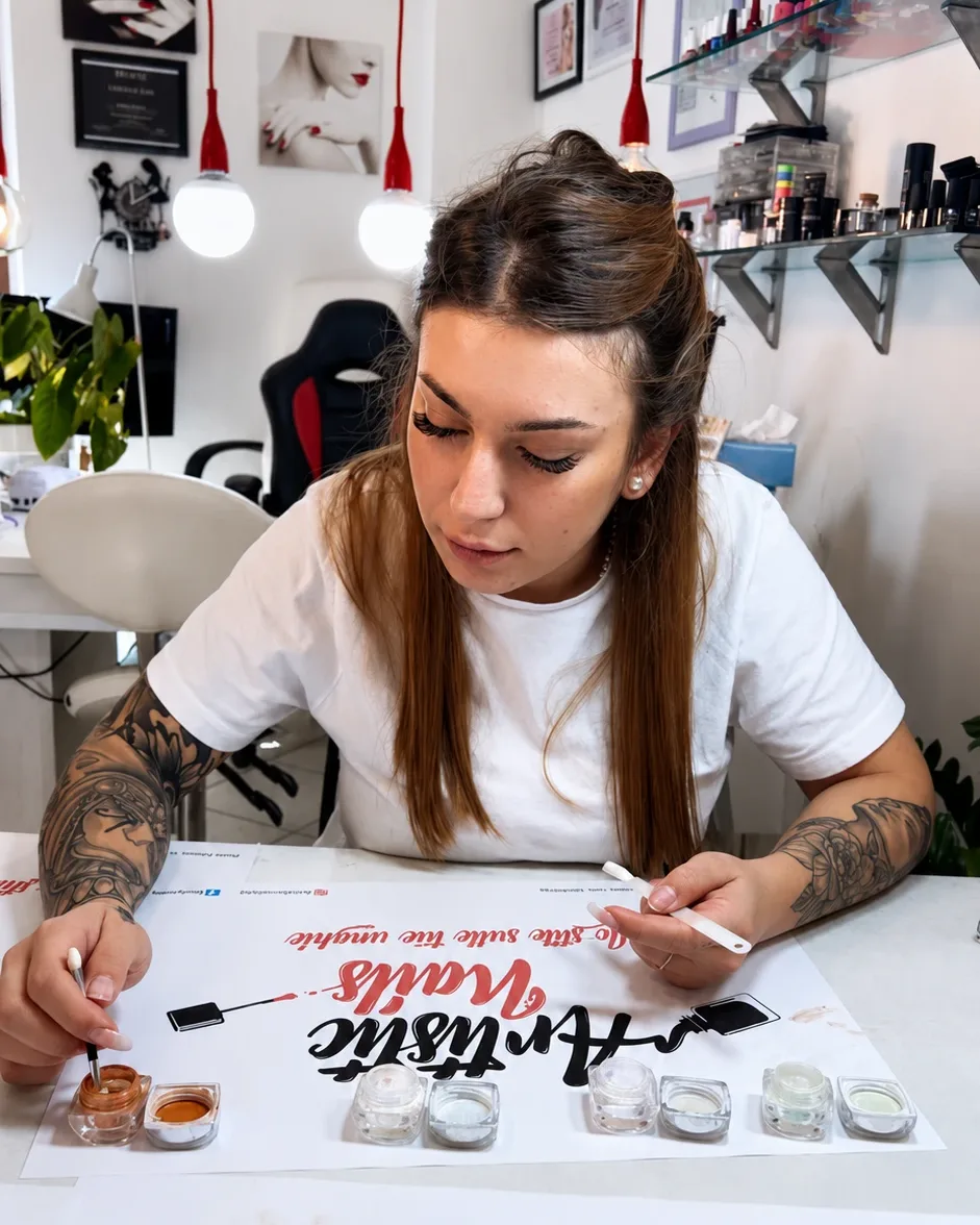Giuliana Sanna al lavoro nello studio Artistic Nails a Nuoro